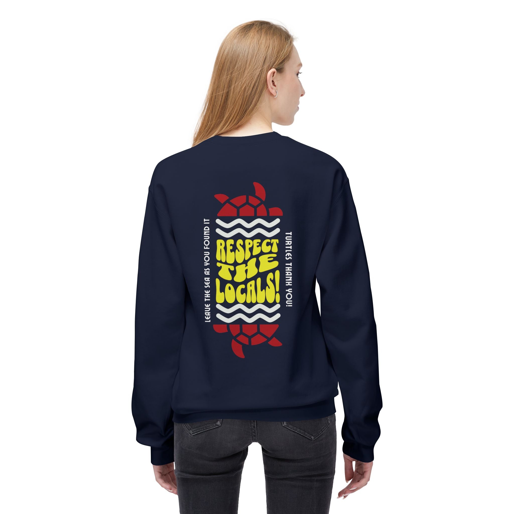 Unisex-Sweatshirt mit Rundhalsausschnitt und weichem Fleece, mittelschwer, Respect The Locals Schildkröte