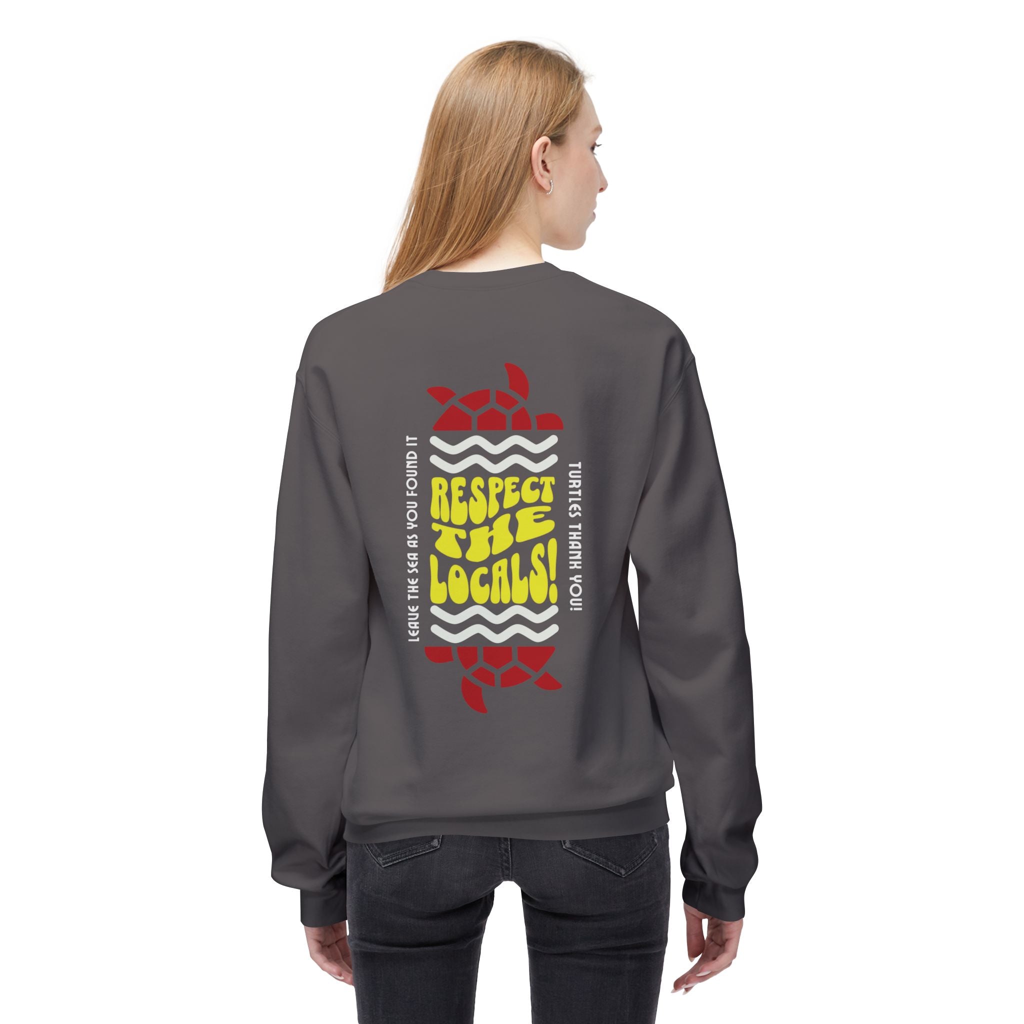 Unisex-Sweatshirt mit Rundhalsausschnitt und weichem Fleece, mittelschwer, Respect The Locals Schildkröte