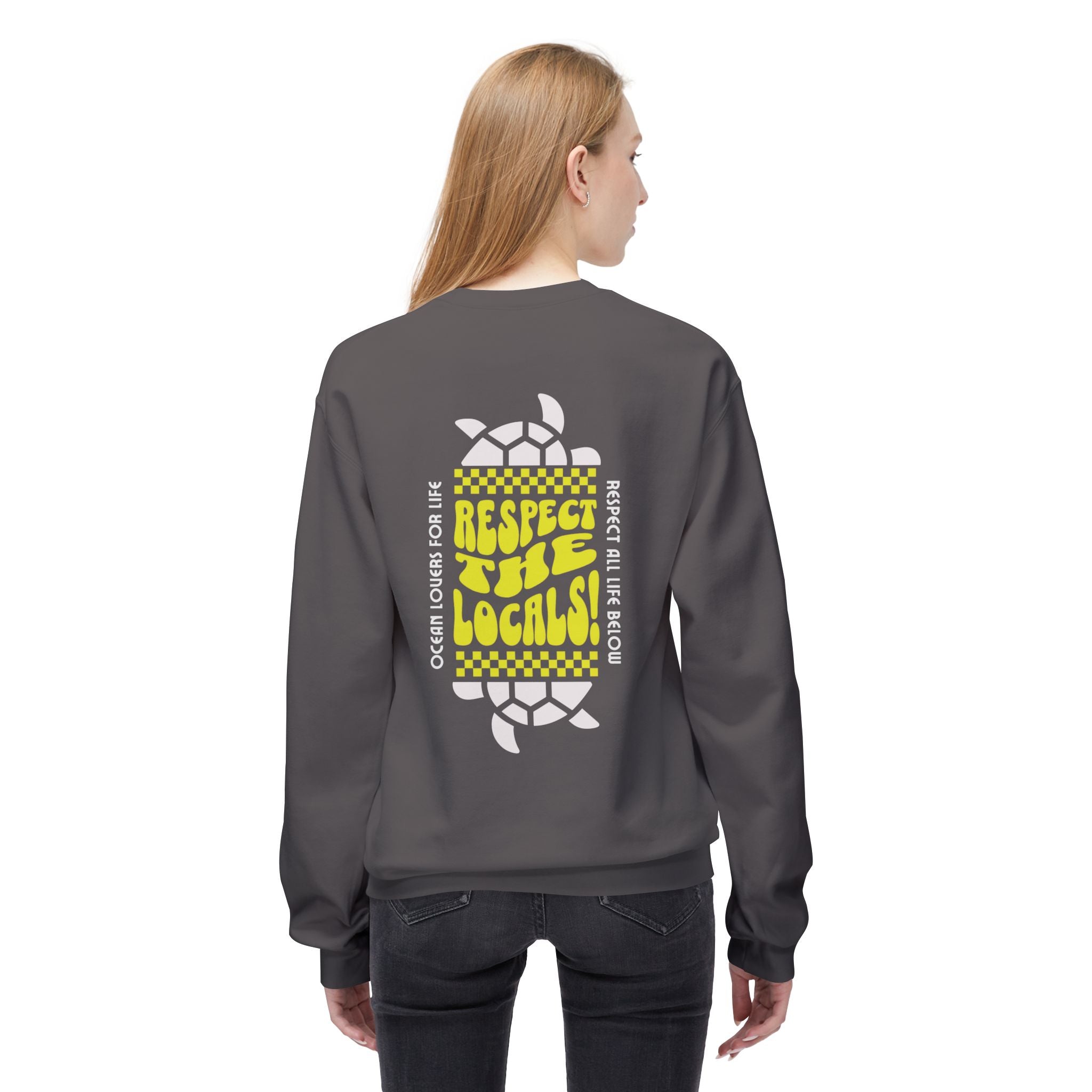 Unisex-Sweatshirt aus mittelschwerem Softstyle-Fleece mit Rundhalsausschnitt „Respect The Locals“